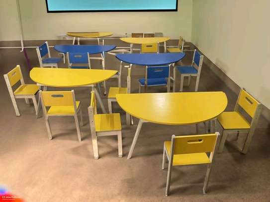 Colorful Kids Table Set Hexagonal 6 Chairs Foldable image 3