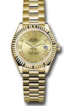 Rolex yellow gold ladies date adjust President dial image 1