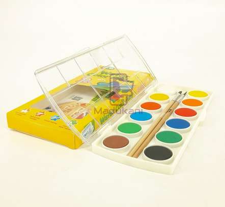 12 Colors Watercolor Paint Set with 2 Brushes image 1