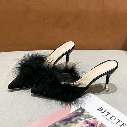 Fur slip-on heels image 3