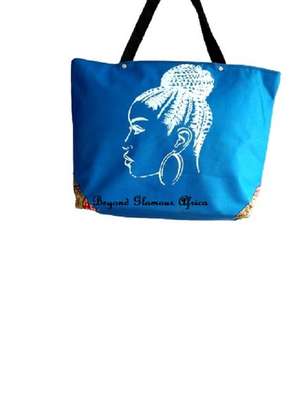 Womens Blue ankara canvas handbag image 1