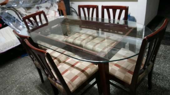 Dining glass table with 6 chairs on clearance offer image 1