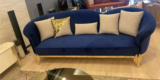 Blue 3 seater curved sofa image 1