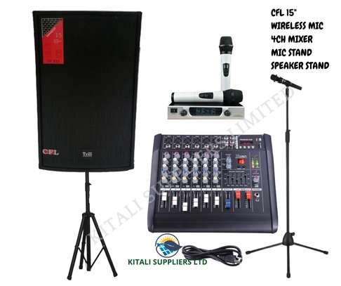 CFL SPEAKERS + 6CH MIXER + WIRELESS MIC image 1