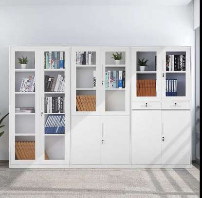 2 Door Full Glass Mettallic Office Cabinet image 6