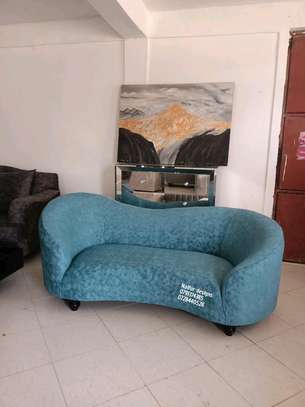 Modern blue two seater curved sofa set image 3