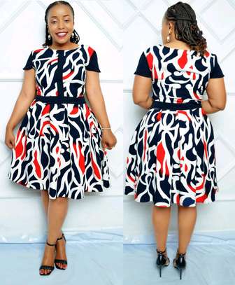Red print multicolored skater dress image 2