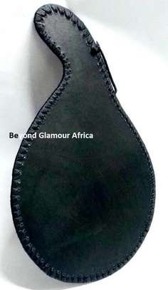 African Print leather calabash mirror image 2