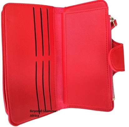 Womens Red Leather wallet and earrings image 3