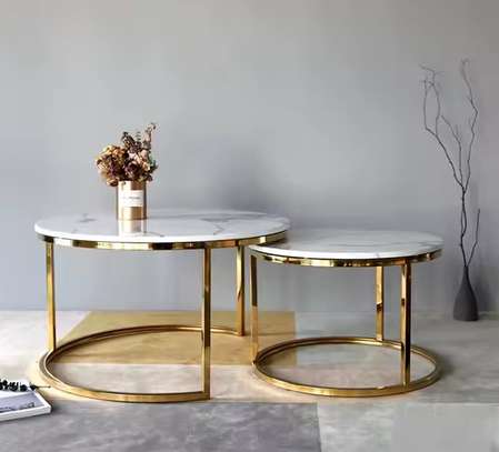 Coffee Table : Modern Metal Base Marble Top Coffee image 3