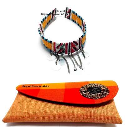 Womens Brown Maasai Clutch with choker necklace image 1