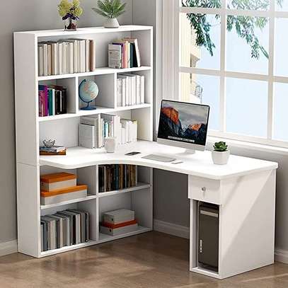 L shaped customized Home office desk with a side shelf image 6