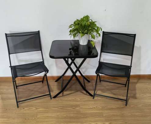 Black Metal Folding Glass Dinning Table image 2