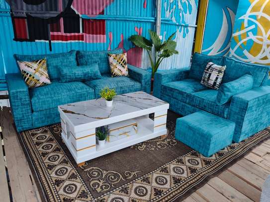 Blue Sofa Set 3-Seater 2-Seater with Ottoman image 1