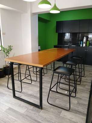 Modern Industrial Dining Table Set with 4 Cushioned Stools image 3