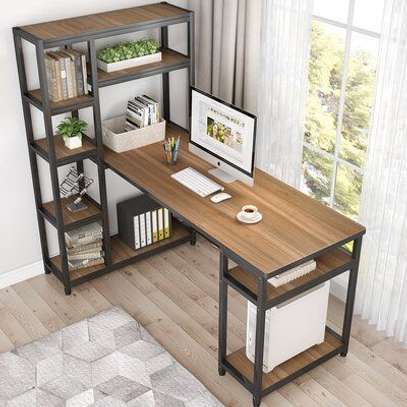 L shaped customized Home office desk with a side shelf image 4