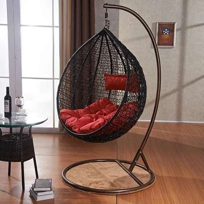 Hanging Egg Pod Chair with Stand | Rattan Wicker Swing image 1