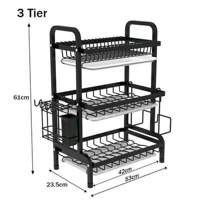 3 tier dish rack with cutlery and chopping board holder image 1