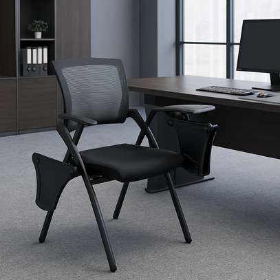 Office Chair; Black Foldable Training Chair With Writing Pad image 1