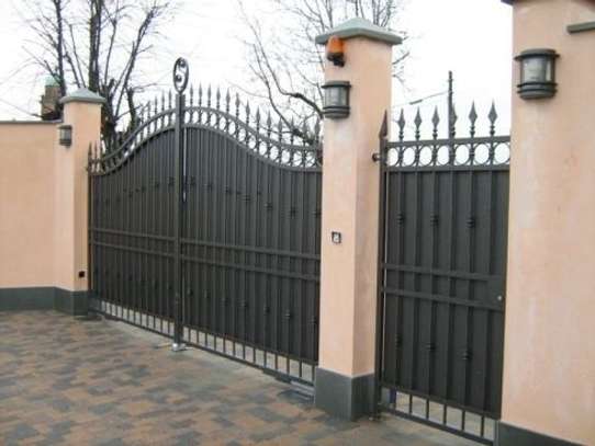 Metal Double Swing Gate Black Gold Geometric Design image 3