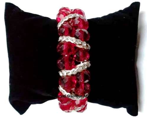 Womens Red Crystal bracelet with maasai shuka earrings image 4