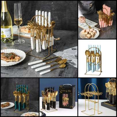 24 PC'S HIGH-QUALITY CUTLERY SET WITH STAND image 1