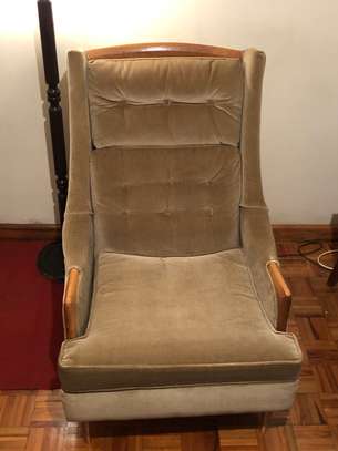 Large Armchair with Wood and Velvet Accents image 1