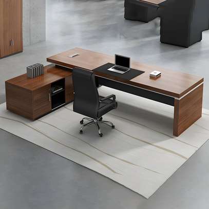 Office Desk: 180cm Brown Contemporary L-Shape Office Desk image 5