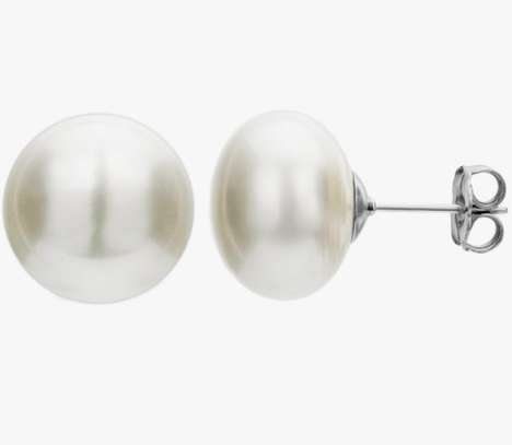 14K White Gold Pearl Necklace Earrings Set image 3