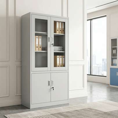 Durable White Metal Office Cabinet with Locks image 2