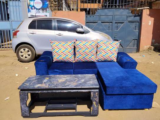 Blue Sectional Sofa with Chaise Lounge & Cushions image 3
