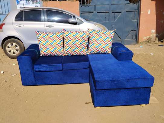 Blue Sectional Sofa with Chaise Lounge & Cushions image 2