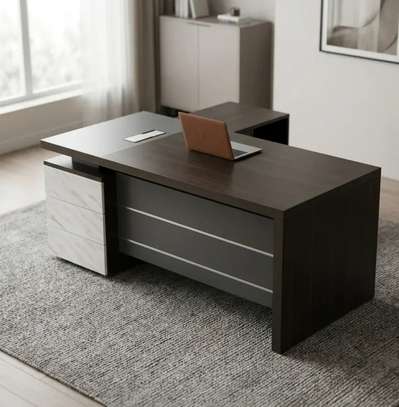 Modern Office Desk Dark Wood with Storage Cabinet image 5