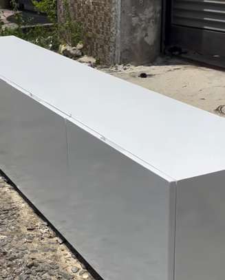 White Modern tv stand with Large Capacity Glossy Finish image 2