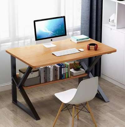 Modern Wooden Computer Desk with Metal Frame image 1