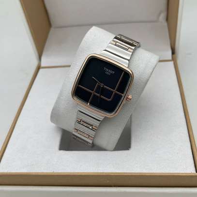 Premium Tissot Slim Ladies Black Gold Silver Wrist Watch image 1