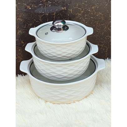 3pcs set Ceramic Casserole serving dishes  with glass cover image 3