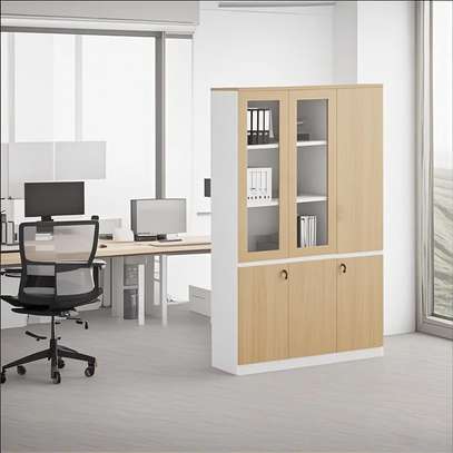 Office Cabinet; Three Doors Wooden Brown Office Cabinet image 4