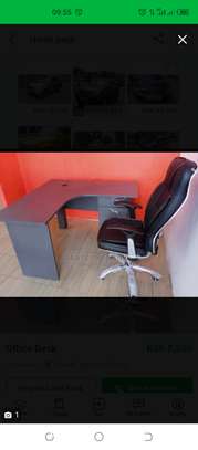 Office table L shaped and leather reclining chair image 1