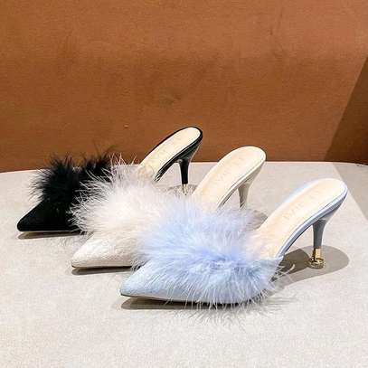 Fur slip-on heels image 2