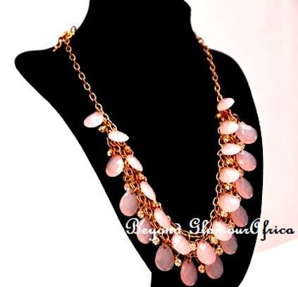 Womens Pink Crystal Necklace with earrings image 2