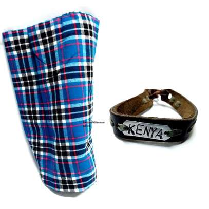 Light Blue Maasai Shuka and leather bracelet image 3