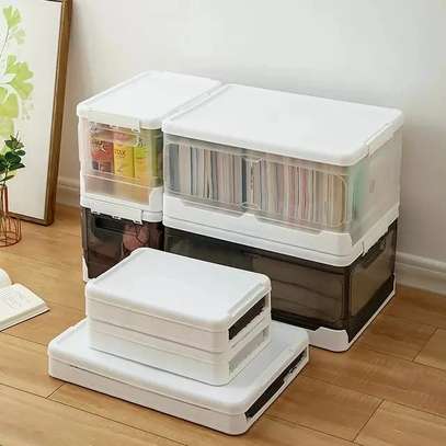 Foldable storage box home organizer with lid -Clear black image 6