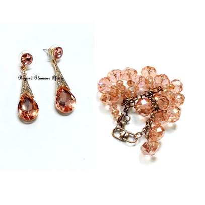 Womens Peach Crystal Earrings with Matching Keyholder image 4