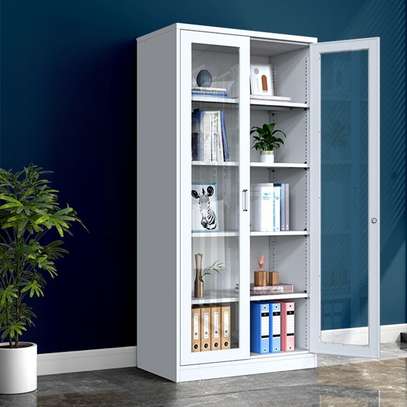 Office Cabinet: 2 Doors Full Glass Gray Cabinet image 1