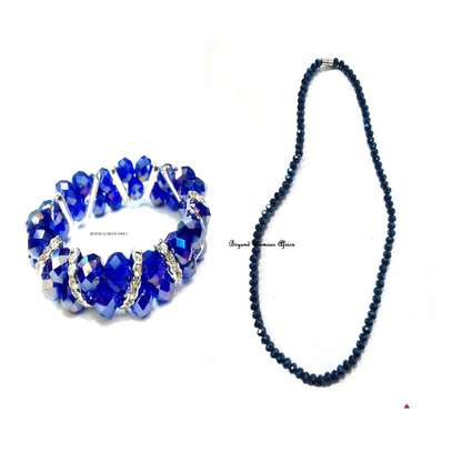 Womens Blue Crystal Necklace with bracelet image 1