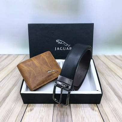 Black Leather Jaguar Buckle Belt &  Leather Jaguar Wallet image 1