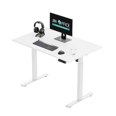 Office Desk: 140cm White Adjustable Stand Home Office Table image 3