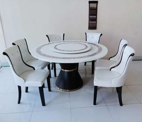 Office Dining Set: Round Marble Dining Table & 6 Chair set image 2