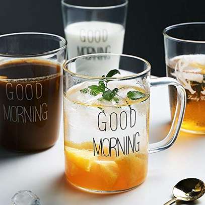 Good Morning Printed Glass Mug with Handle image 3